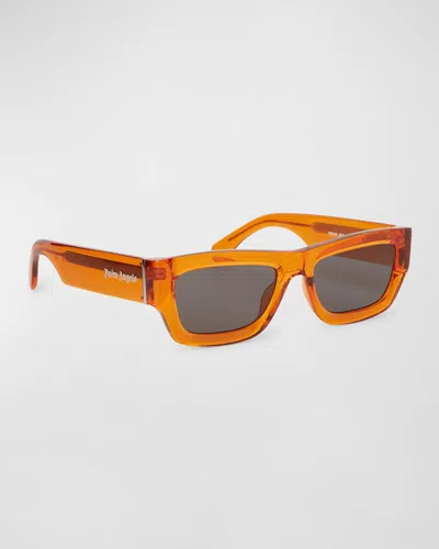 Palm Angels Men's Auberry Acetate Rectangle Sunglasses In Orange