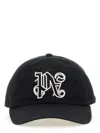 Palm Angels Black Baseball Cap With Embroidered Monogram In Black