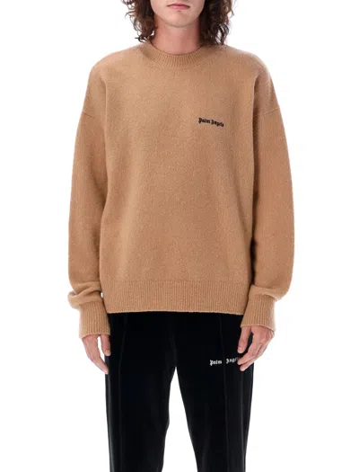 Palm Angels Logo Knit Sweater In Camel
