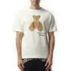 Palm Angels Bear In Mind White T-shirt With Bear Print And Logo Lettering On The Front In Cotton Man In Off White/brown