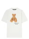 Palm Angels Bear In Mind White T-shirt With Bear Print And Logo Lettering On The Front In Cotton Man In White,brown