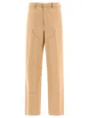 PALM ANGELS MEN'S BEIGE MONOGRAM WORKWEAR TROUSERS FOR SS24