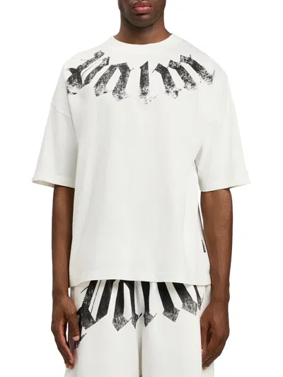 Palm Angels Off-white Big Neck Logo T-shirt With Distressed Detailing