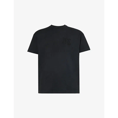 Palm Angels Mens Black Black Monogram Brand-patch Cotton-jersey T-shirt