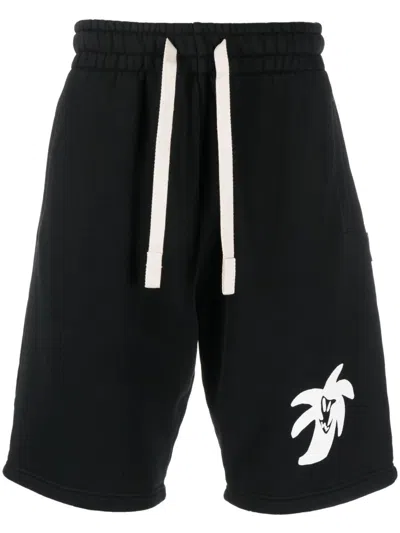 Palm Angels Men's Black Hunter Cotton Palm Shorts For Fw23