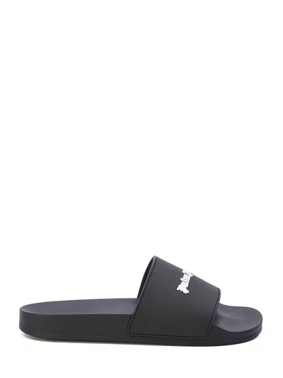 Palm Angels Men's Black Monogram Rubber Slide Sandals For Ss24