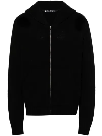 Palm Angels Men's Black Wool Blend Hooded Sweater For Ss24