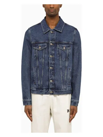 PALM ANGELS MEN'S BLUE DENIM JACKET WITH MONOGRAM