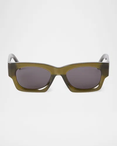Palm Angels Men's Bodie Acetate Rectangle Sunglasses In 15907light Green Dark Grey