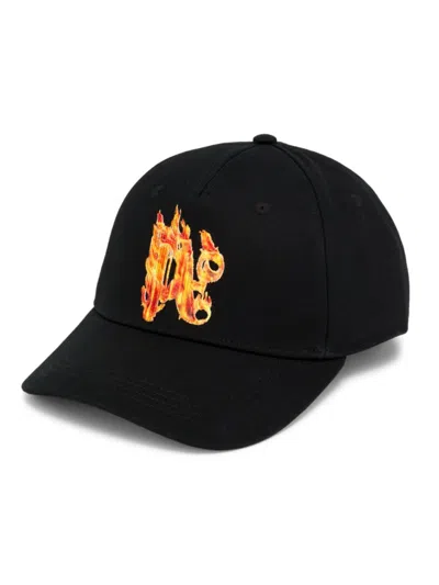 Palm Angels Men's Burning Logo-embroidered Cotton Baseball Cap In Black Gold