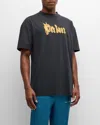 Palm Angels Burning Palm Black Cotton Oversize T-shirt In Black Gold