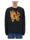 Palm Angels Sweatshirt With Front Monogram Burining In Black
