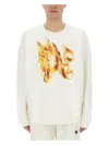 Palm Angels "burning Monogram" Print Sweatshirt In White