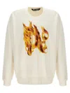 Palm Angels White Crewneck Sweatshirt With Burning Logo Print In Cotton Man