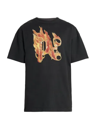Palm Angels Men's Burning Monogram T-shirt In Black Gold