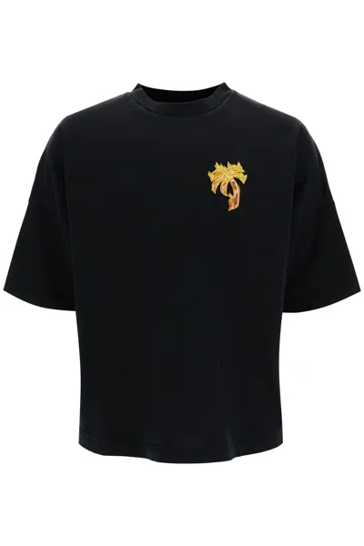 Palm Angels 'burning Palm Oversized T In Black,gold