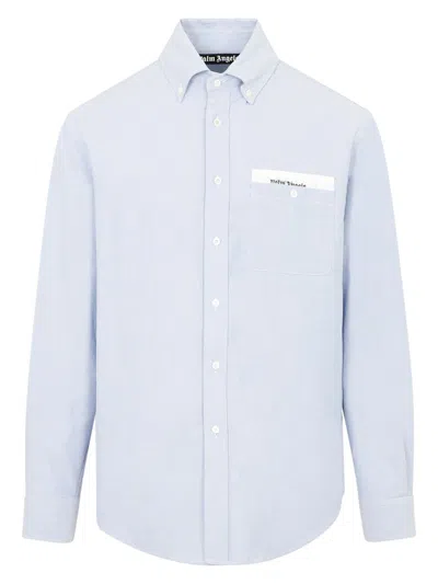 Palm Angels Men's Button-down Collar Cotton Shirt In Light Blue