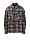 Palm Angels Curved Logo Check Padded Overshirt In Grey
