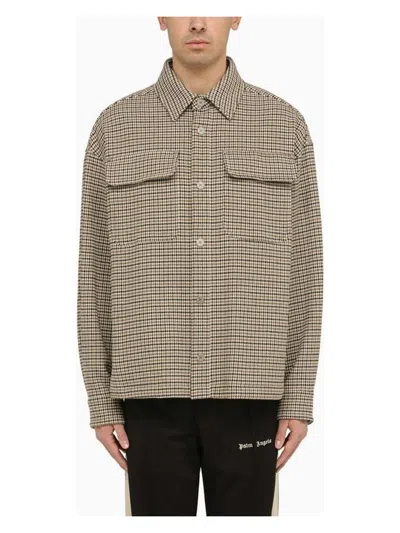 PALM ANGELS MEN'S CHECKED COTTON SHIRT JACKET WITH LOGO | SIZE XL | PMES024S24FAB002