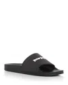 Palm Angels Essential Logo Black White Polyurethane Pool Sliders In Black/white