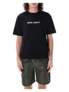 Palm Angels Blue Cotton T-shirt With Palm Print And Logo In Black