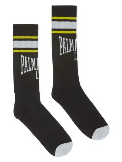 Palm Angels Men's College Socks In Blackwhite
