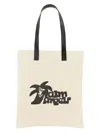 Palm Angels Men's Cotton Canvas Shopping Bag In White