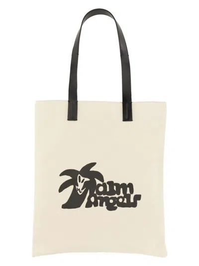 Palm Angels Men's Cotton Canvas Shopping Bag In White
