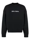 Palm Angels Black Cotton Crew Neck Sweatshirt With White Logo In Black