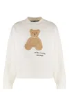 Palm Angels Bear In Mind White T-shirt With Bear Print And Logo Lettering On The Front In Cotton Man In Panna