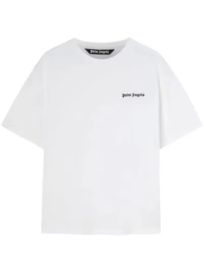 Palm Angels Men Crew-neck T-shirt With Embroidery In White