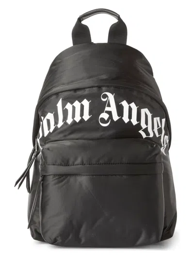 Palm Angels Men's Curved Logo Backpack In Black