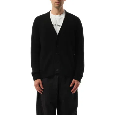 Palm Angels Men's Curved Logo Cardigan In Black/grey