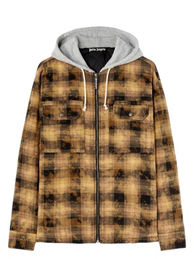 PALM ANGELS MEN'S CURVED LOGO CHECK OVERSHIRT JACKET