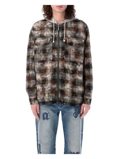 PALM ANGELS MEN'S CURVED LOGO CHECK PADDED OVERSHIRT