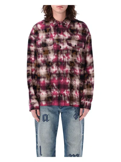PALM ANGELS MEN'S CURVED LOGO CHECK SHIRT | SIZE 50 | 25PPMGE043S25FAB003 COLOR 3203