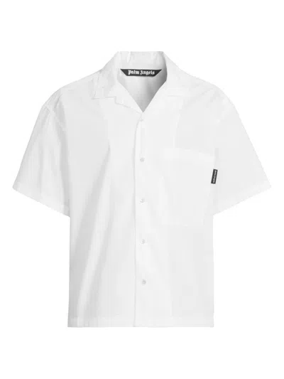 Palm Angels Men's Curved Logo Classic Cotton Shirt In White