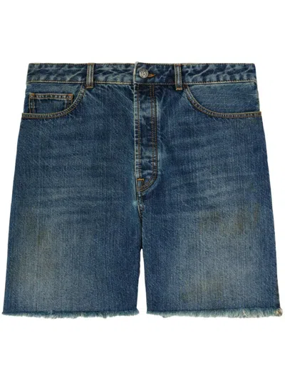 Palm Angels Men `curved Logo` Denim Shorts