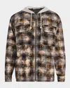 Palm Angels Curved Logo Check Padded Overshirt In Grey - Off W