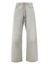 Palm Angels `curved Logo` Loose Jeans In Gray