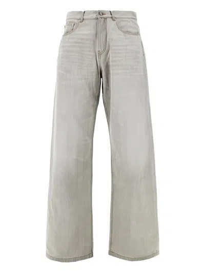 Palm Angels Curved Logo Loose Denim Pants In White