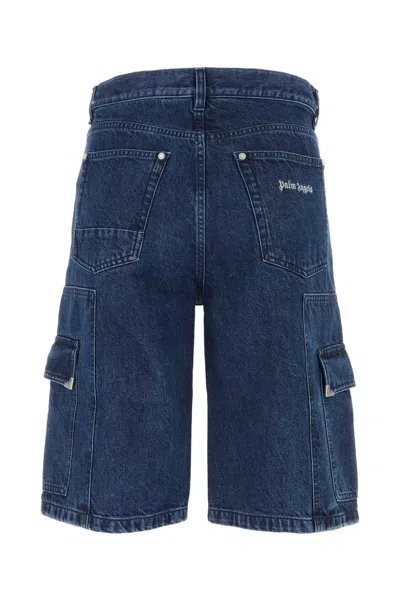 Palm Angels Men Denim Bermuda Shorts In Blue