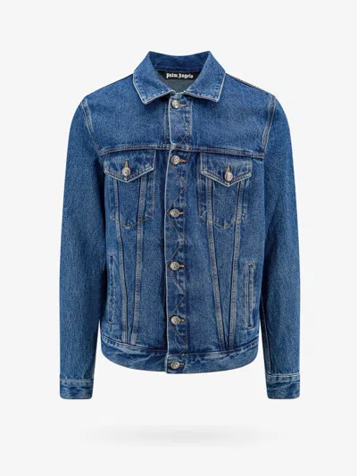 Palm Angels Men Denim Jacket With Monogram Detail In Blue