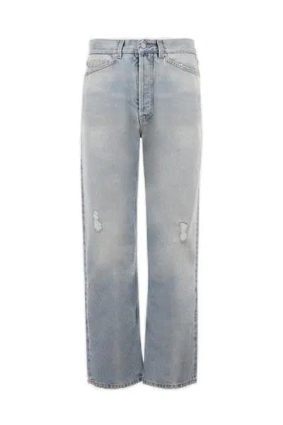 Palm Angels Distressed Straight-leg Jeans For Men In Blue