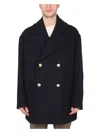 Palm Angels Embroidered Sleeve Double-breasted Coat With Gold Buttons In Black