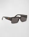 Palm Angels Men's Drain Half-rim Acetate Rectangle Sunglasses In Black Dark Grey