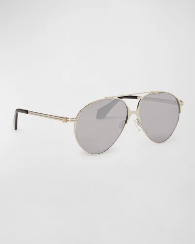 Palm Angels Men's Elkton Double-bridge Metal Aviator Sunglasses In Grey