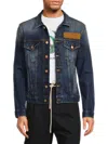 Palm Angels Embroidered Palm Tree Denim Jacket In Blue