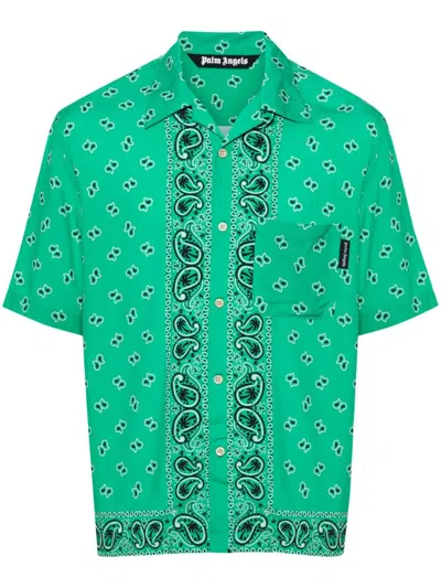 Palm Angels Men's Green Paisley Print Shirt For Ss24 Collection
