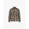 Palm Angels Curved Logo Check Padded Overshirt In Green Multi
